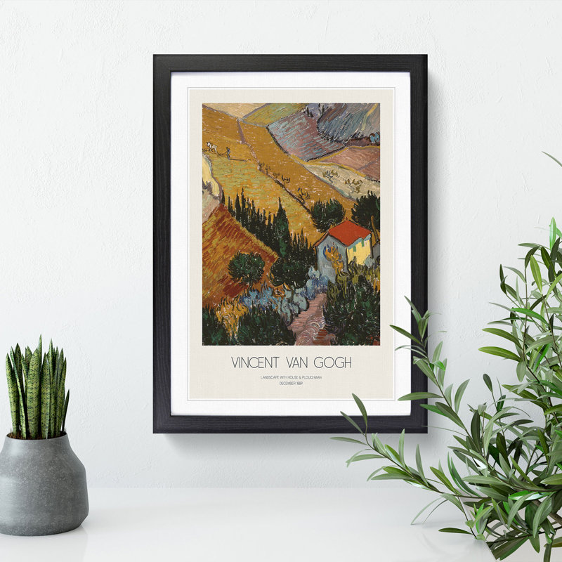 Landscape with Border by Vincent Van Gogh - Picture Frame Painting, Black Framed, 36cm H x 27cm W x 2cm D