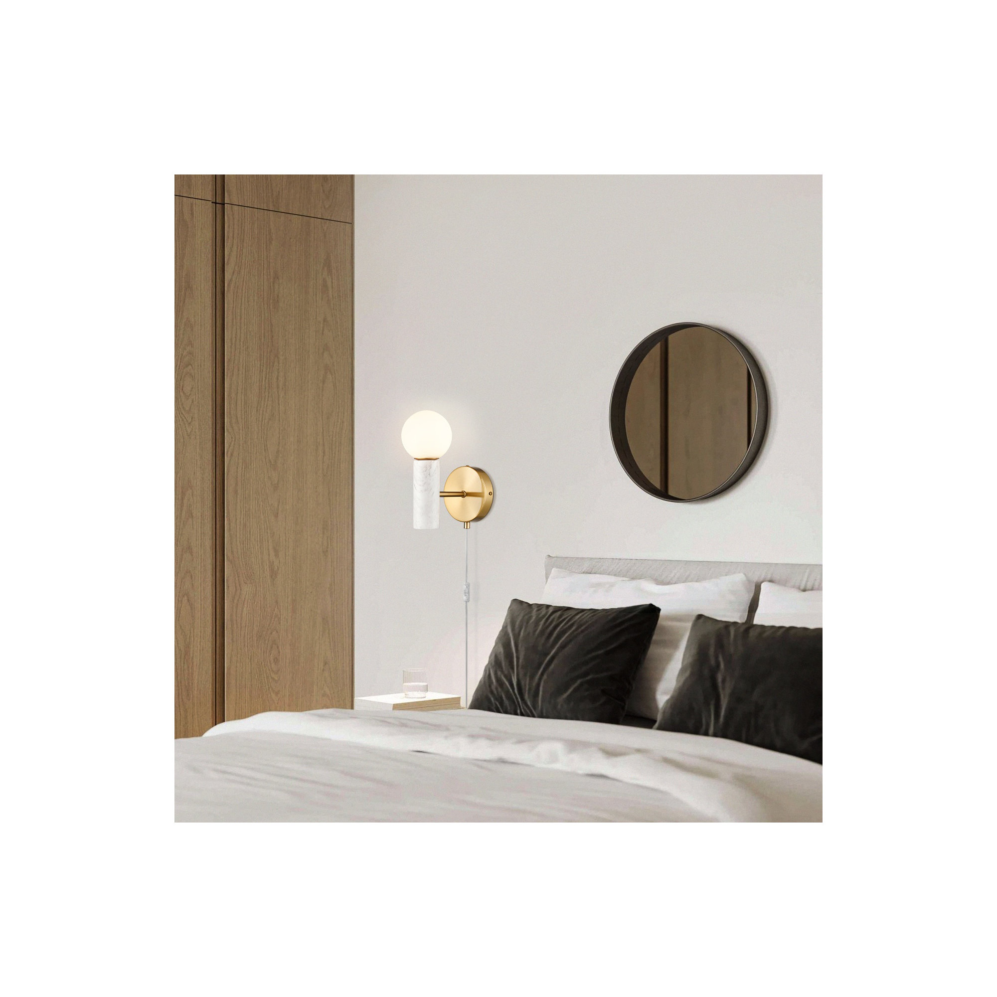 Delania Single Light Glass Dimmable Plug-in Candle Wall Light, Marble