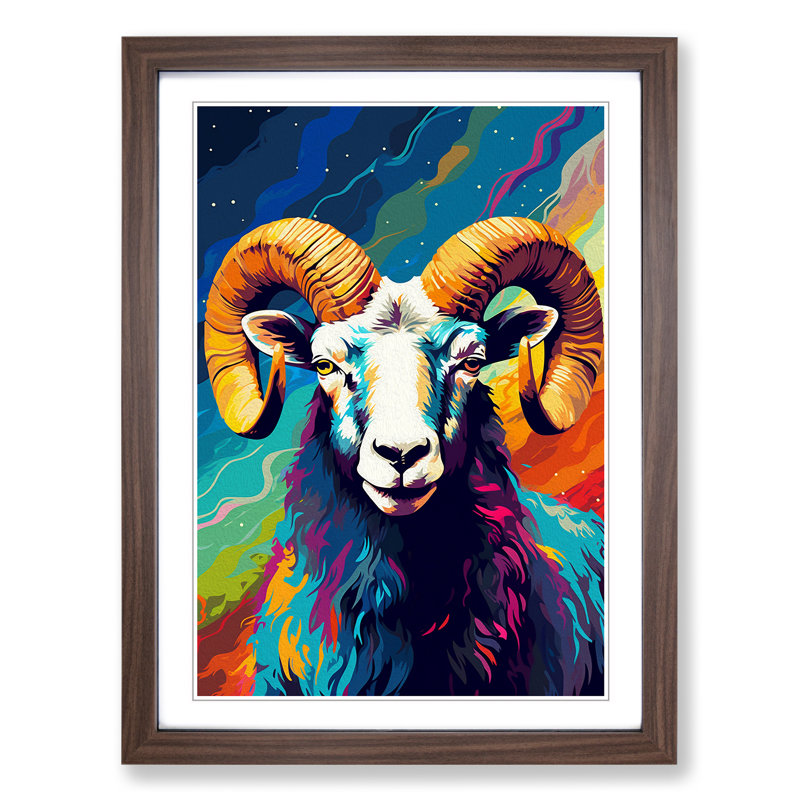 Aries Zodiac Pop - Single Picture Frame Print on Wood, Walnut Framed, 46cm H x 34cm W x 2cm D