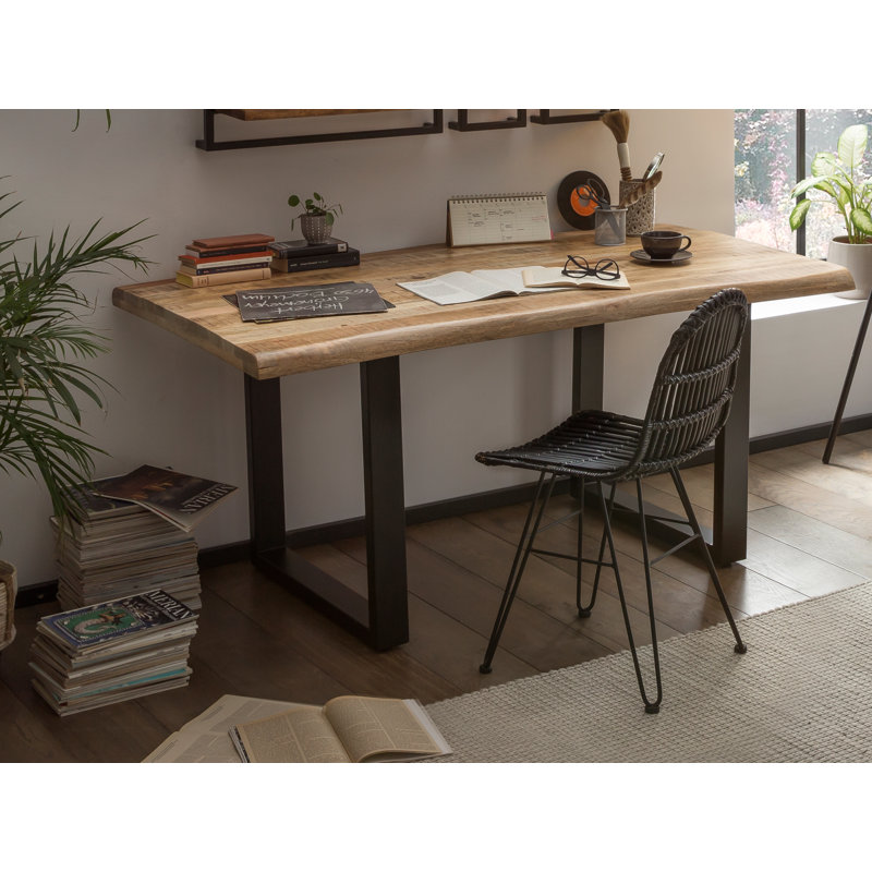 Gillian Solid Wood Top Metal Base Dining Table, Black, H76 x L220 x W100cm