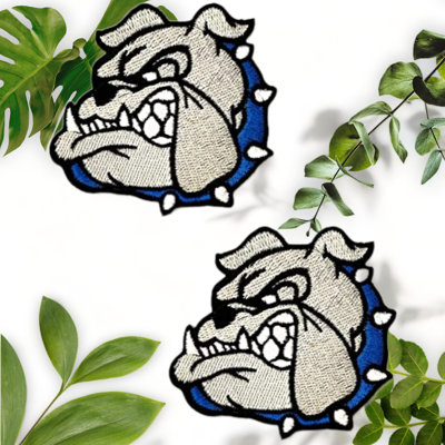 Dog Head Embroidered Patch Gray 2.6 Inches