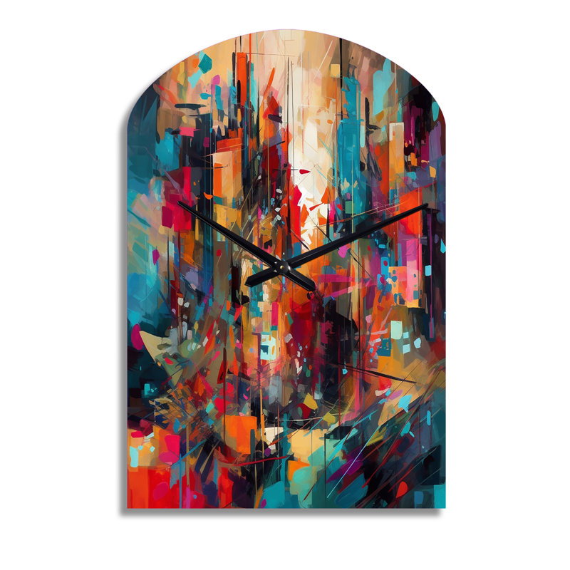 Exploring Abstracted Tranquility II - Asymmetrical Geometric Metal Clock, Red Wall Clock Print, Large