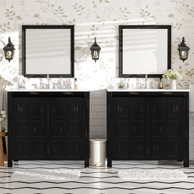 72" Wide Bathroom Vanity With Double Sinks - Retro , Solid Wood Frame, Adjustable Shelves, Soft Close Doors Cabinet Color, Wood, Doors, Overflow Hole