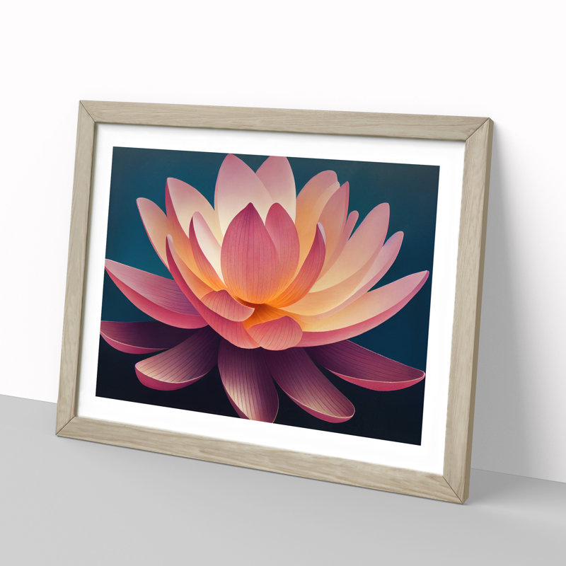 Pure Lotus Flower - Single Picture Frame Print, 25cm H x 34cm W x 2cm D, Oak
