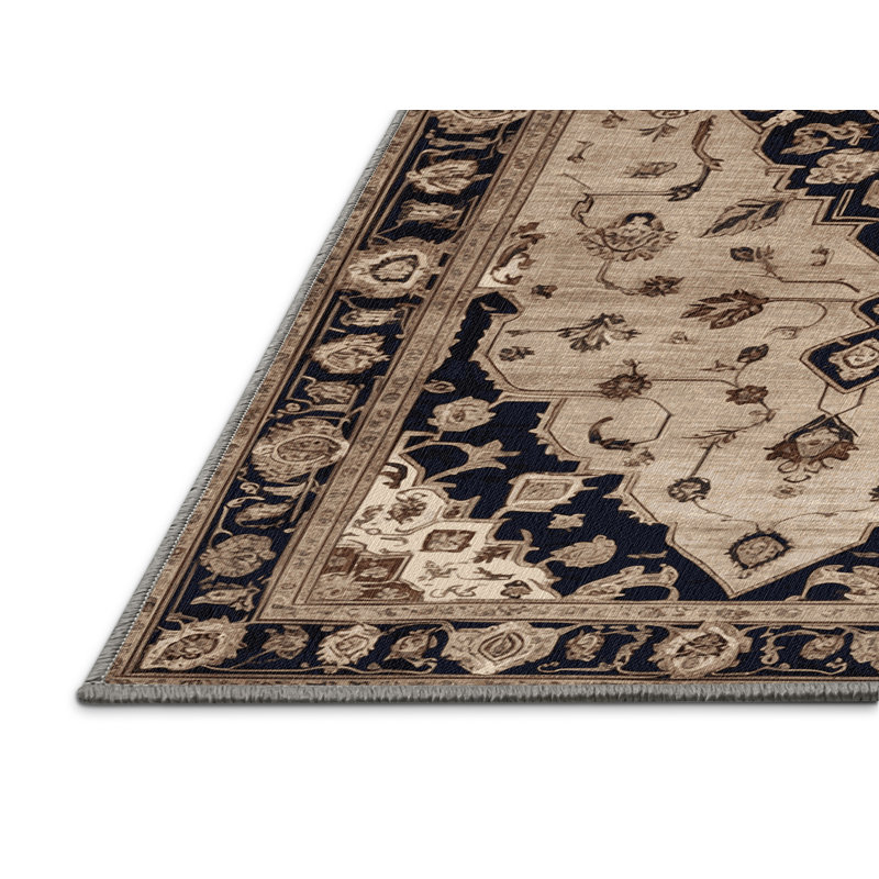 Tapis persan gris lavable à la machine, Rond 6 pi