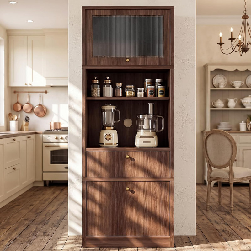 Garde-manger autoportant de 71 po de hauteur avec tiroir et tablettes réglables, garde-manger en bois anti-basculement pour le rangement à la maison
