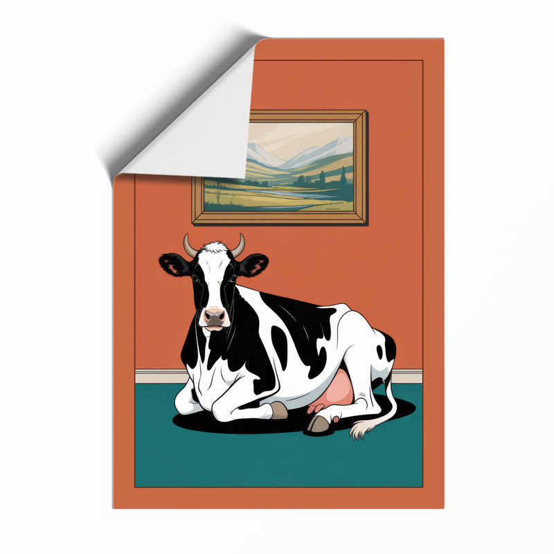 Resting Cow Indoors Modern - Framed Print, A3 - 42.0 x 29.7 cm, Unframed