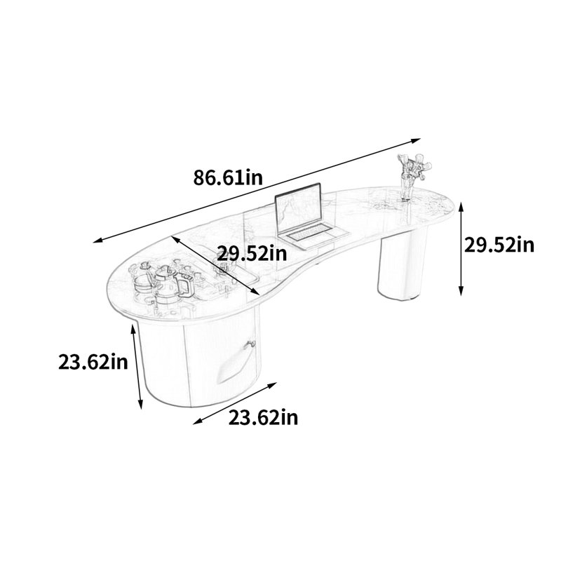 Light luxury style desk, 29.52" H x 86.61" W x 29.52" D