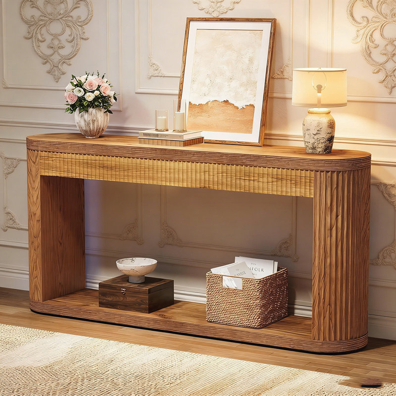 Chic Fluted Console Table with Narrow Depth for High-Traffic Areas, Durable MDF Construction and Elegant Design