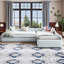 Lit de jour double rembourré avec lit gigogne et tiroir, tissu en mélange de lin, design 3 couchages