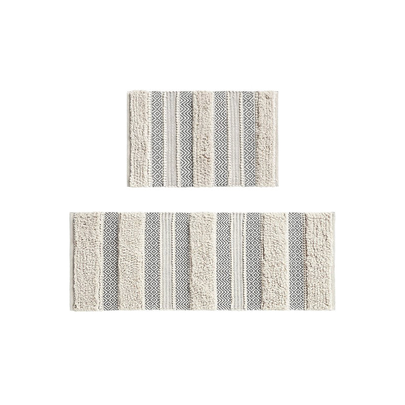 Woven Texture Stripe Bath Rug Grey 22X58"
