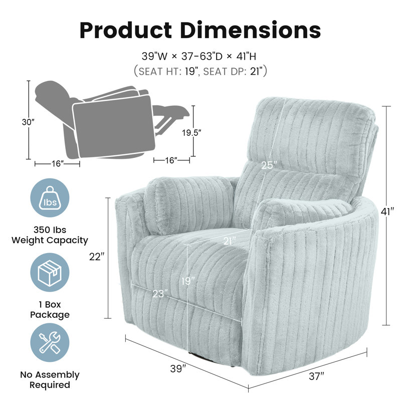 39" Wide Modern Power Oversized Recliner Chair with 2 Pillows, USB Ports Electric Nursing Reclining Chairs, Comfy Chair for Bedroom Living Room