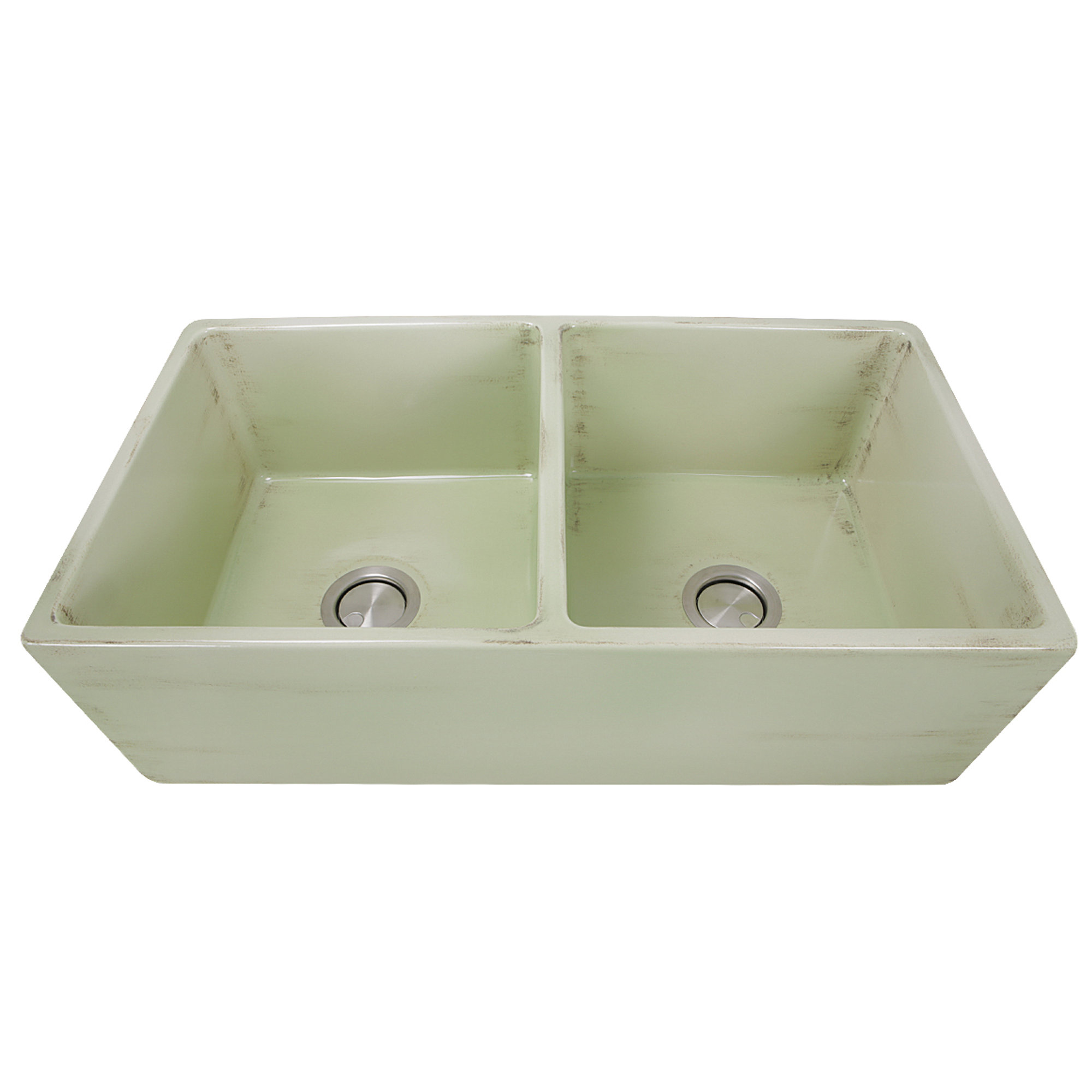 Vineyard 33" L x 18" W Double Basin Farmhouse Kitchen Sink, Shabby Green