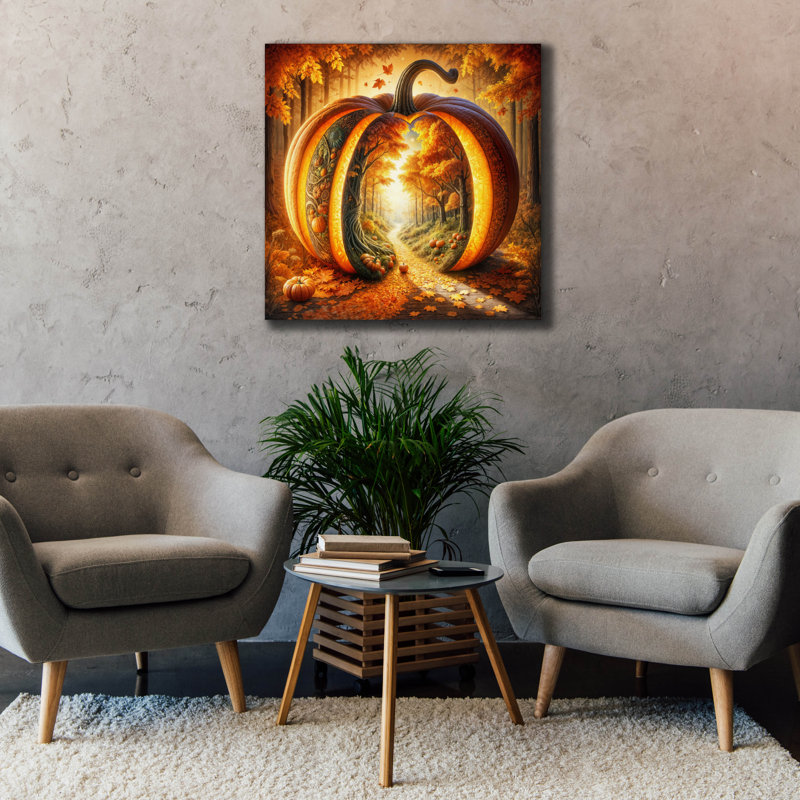  «Fall Landscape Pumpkin 1» par Rey Klimt, art mural sur toile, 37 po x 37 po, H 37 po x l 37 po