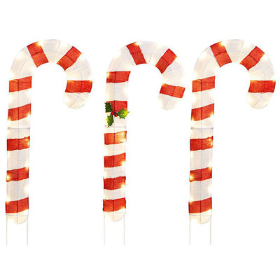 The Holiday Aisle® Lighted Candy Canes Set of 3 Christmas Tinsel Candy Cane Decoration