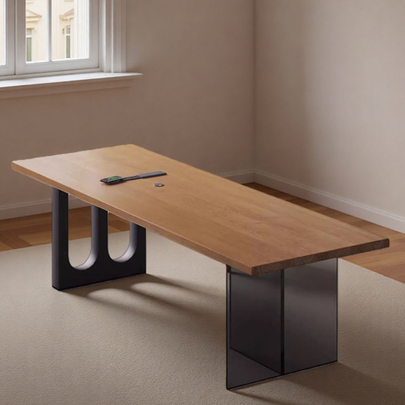 Modern Solid Wood Desk with Thick Top, 28.7" H x 86.6" W x 31.5" D