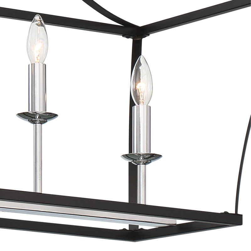 Luminaire suspendu linéaire à 6 lumières pour îlot de cuisine Klahn, Noir / chrome