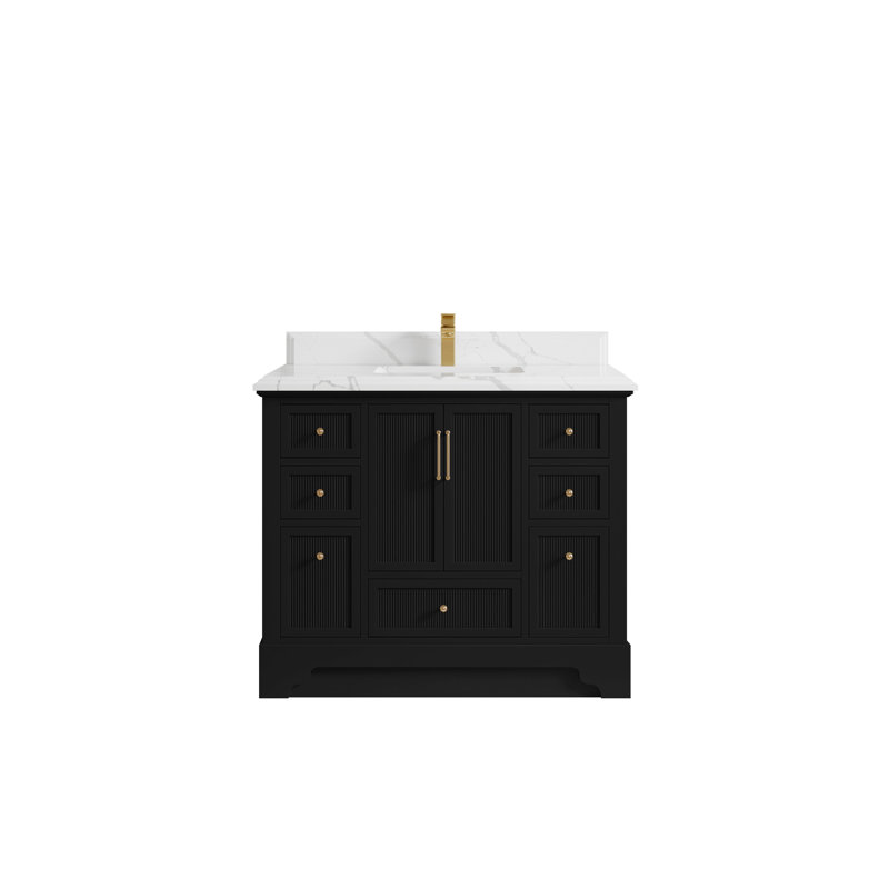 Meuble-lavabo simple autoportant de 42 po avec plateau en quartz Alys