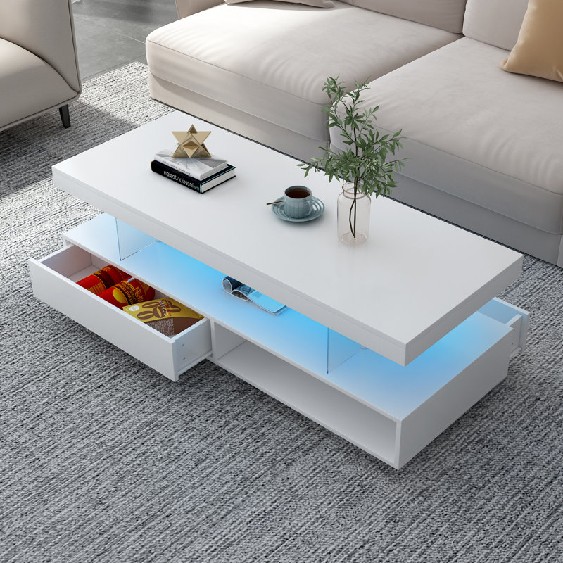 Table basse 51,2 po avec 2 tiroirs et lumières à DEL 51 po