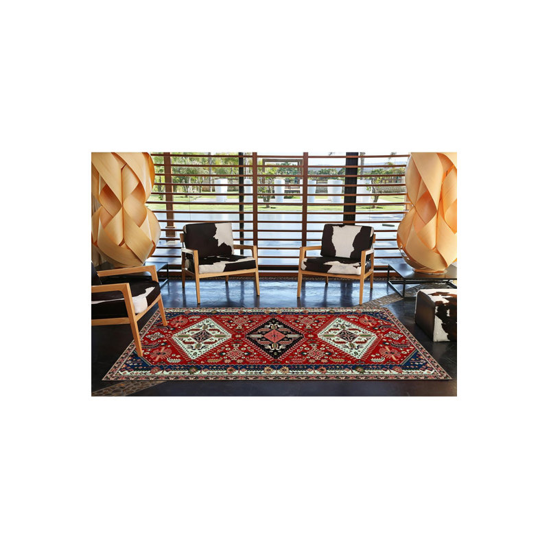 Tapis tissé à motif géométrique traditionnel lavable à la machine, Tapis de couloir 3 pi 3 po x 6 pi 7 po