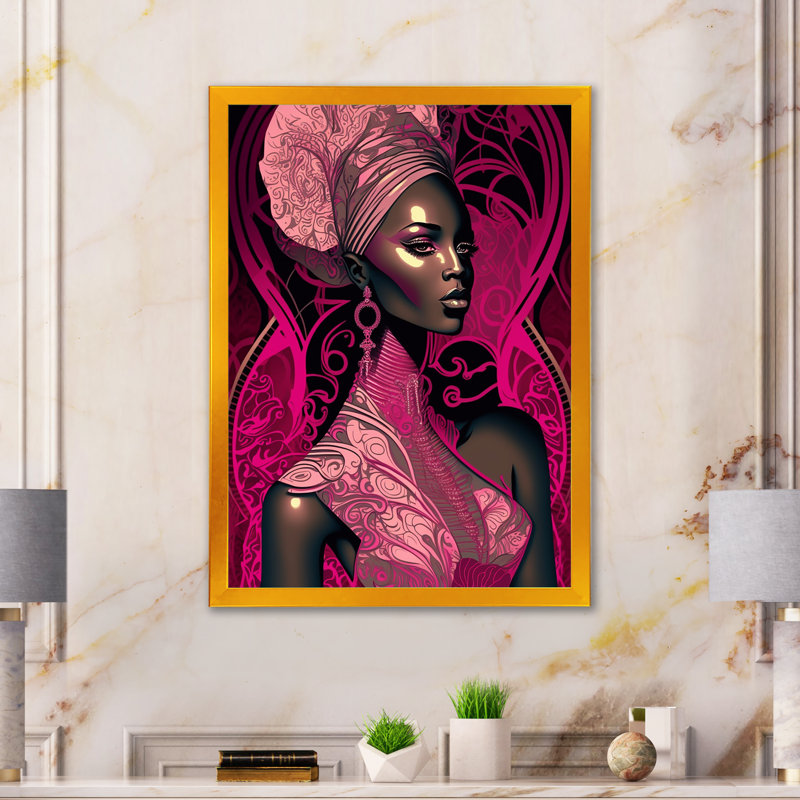 Edo, beau modèle rétro afro-américain sur toile, H 20 po x l 12 po x P 1 po, Encadrement doré