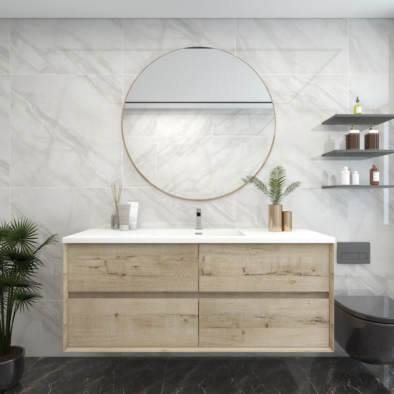 60'' Single Bathroom Vanity with Acrylic Top, White Oak