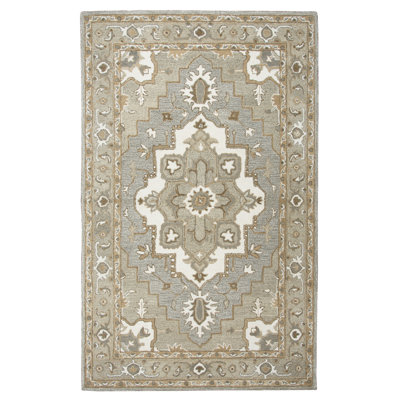 Tapis de zone gris en laine touffeté à la main Byron
