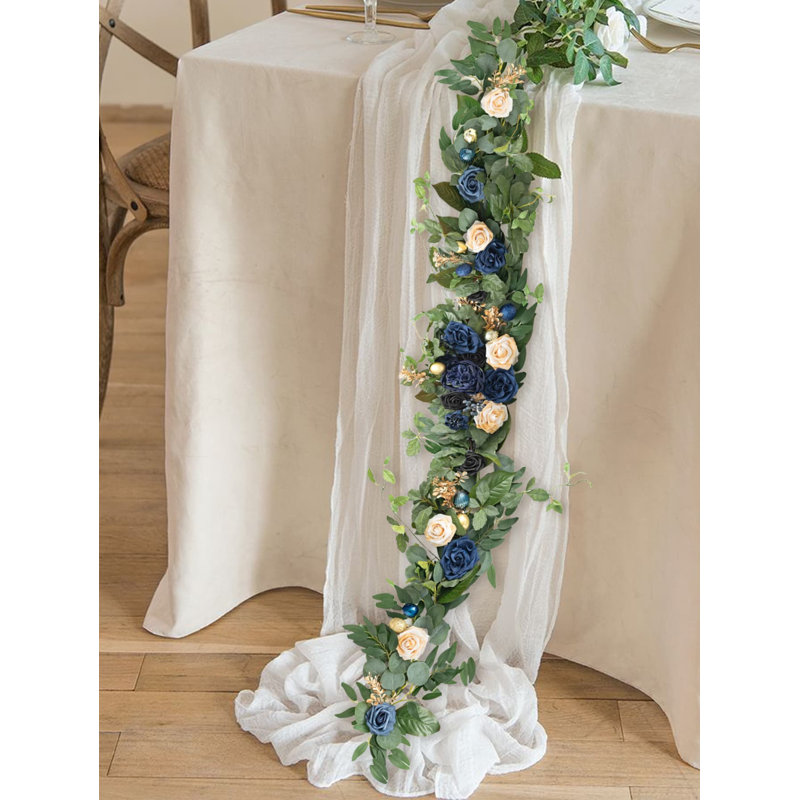 Guirlande de fleurs de 5,9 pi - fleurs arquées de mariage pour décoration de fond, eucalyptus et rose, guirlande de fleurs artificielles pour le manteau - décoration de table de tête chérie pour la réception, décorations de mariage
