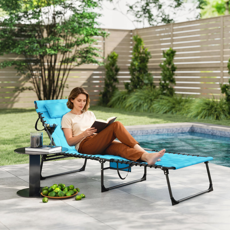 Vincenza Outdoor Metal Chaise Lounge, Blue, 2