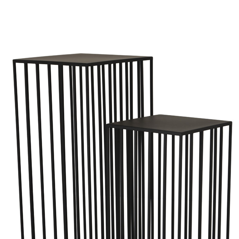 Ensemble de 2 supports pour plante d'appoint, cadre ouvert en métal noir, 42 et 34 pouces
