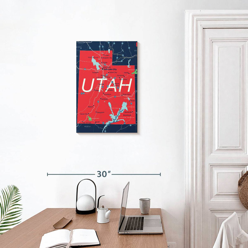 Aliaz Detailed Utah Map, 24" H x 16" W