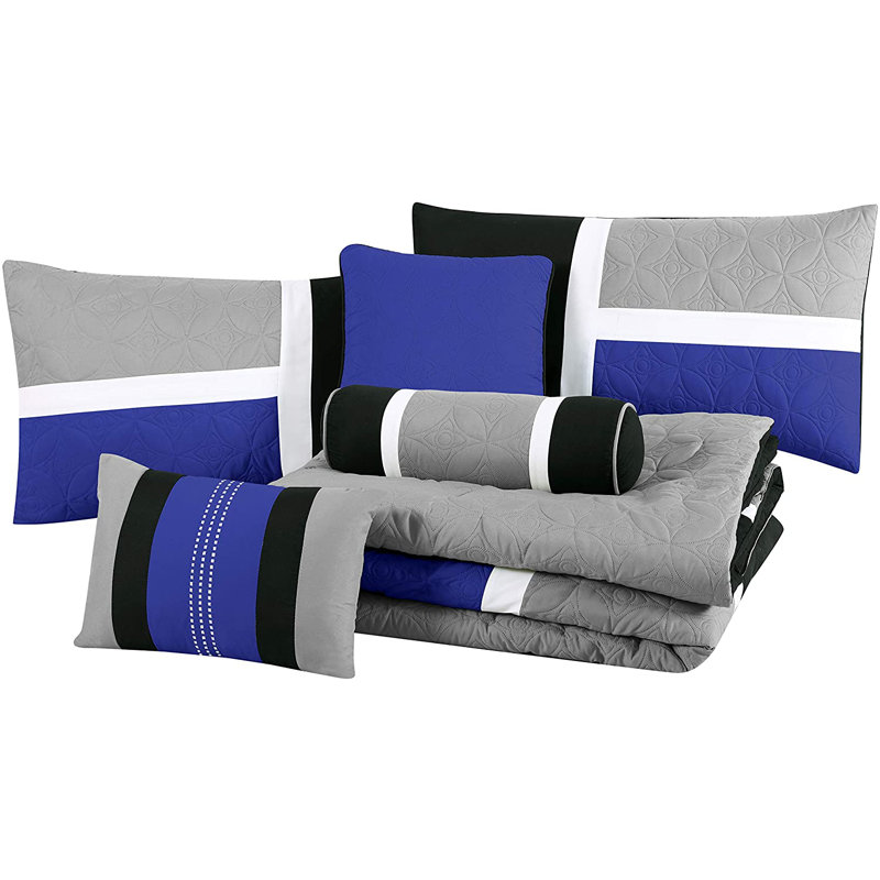 Upland Patchwork 7 Piece Comforter Set, King Comforter + 6 Additional Pieces, Blue