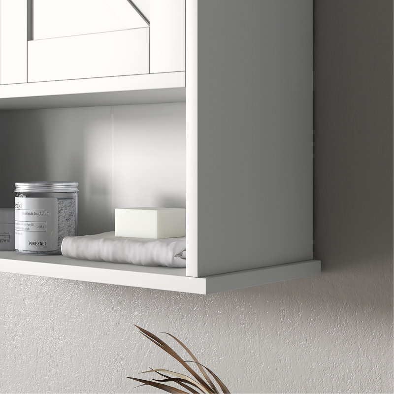 Armoire de salle de bain murale, armoire de rangement murale avec tablette ouverte et tablette réglable