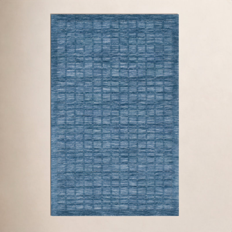 Tapis bleu tissé à la main Caris, Rectangulaire 3 pi x 5 pi