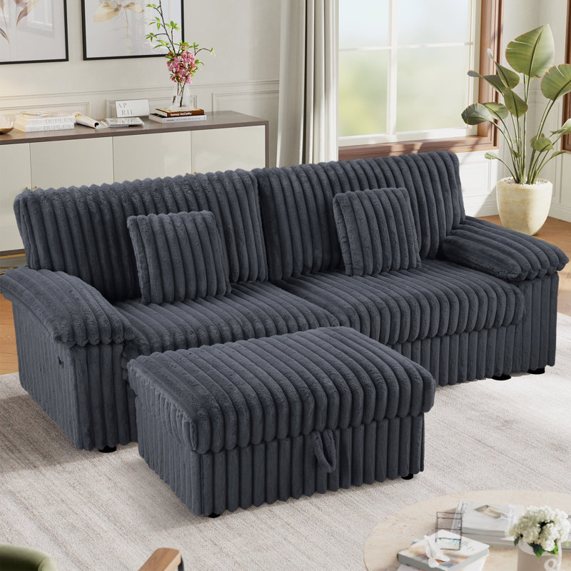 92.1" Modular 2-piece Corduroy Sectional Sofa With Pillows & Built-in Outlet