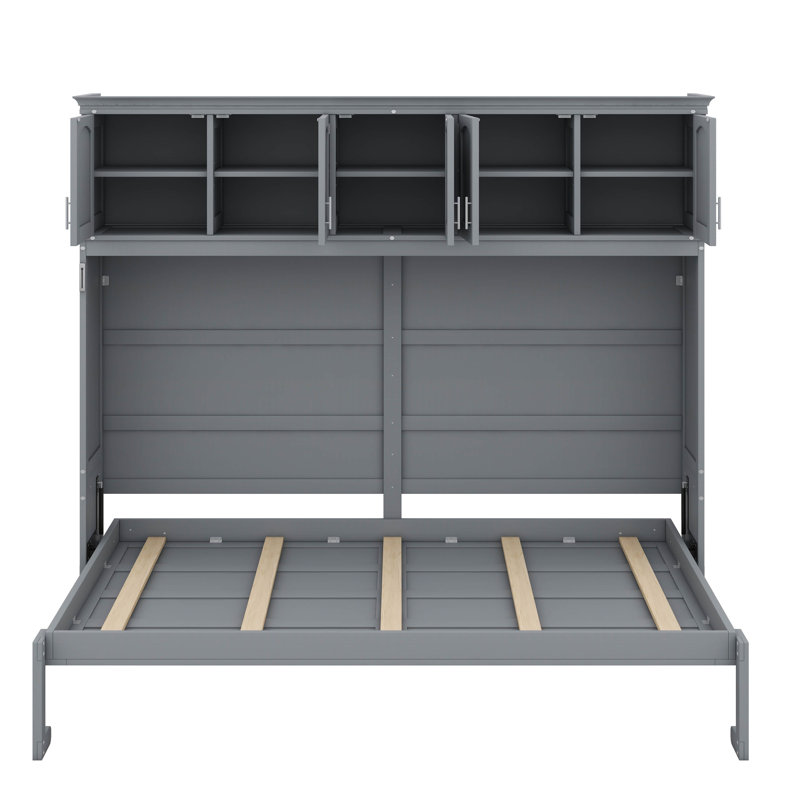 Grand lit escamotable mural - Comprend des compartiments de rangement supérieurs, Gris