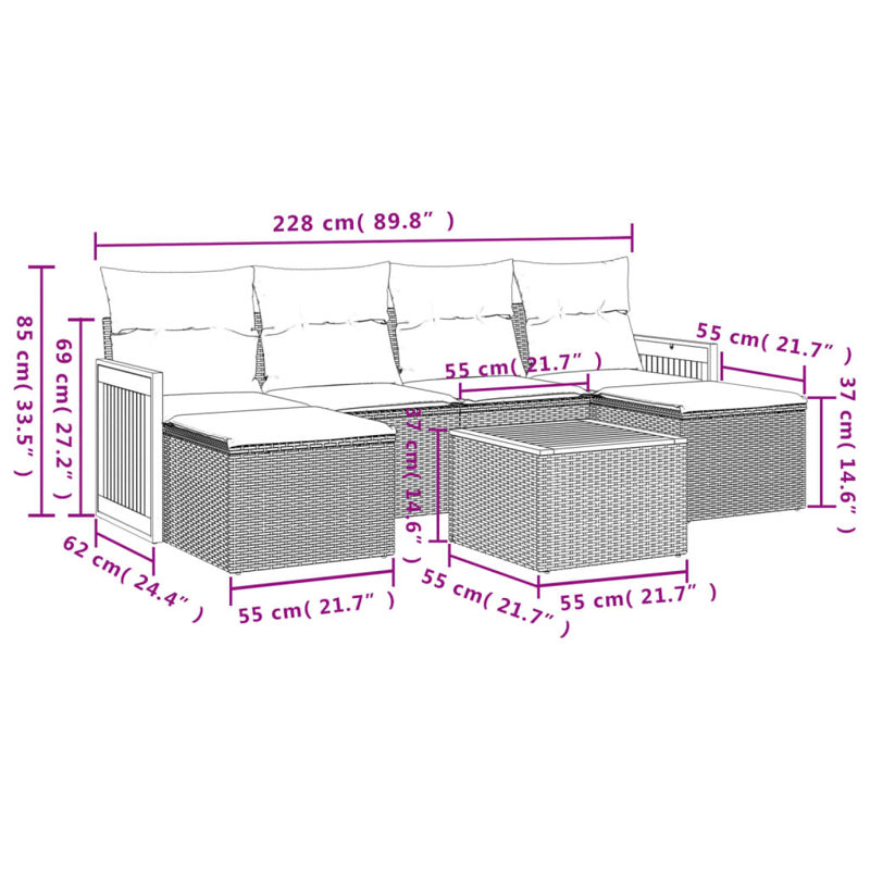 Ensemble de canapé de jardin Vidaxl noir, blanc crème