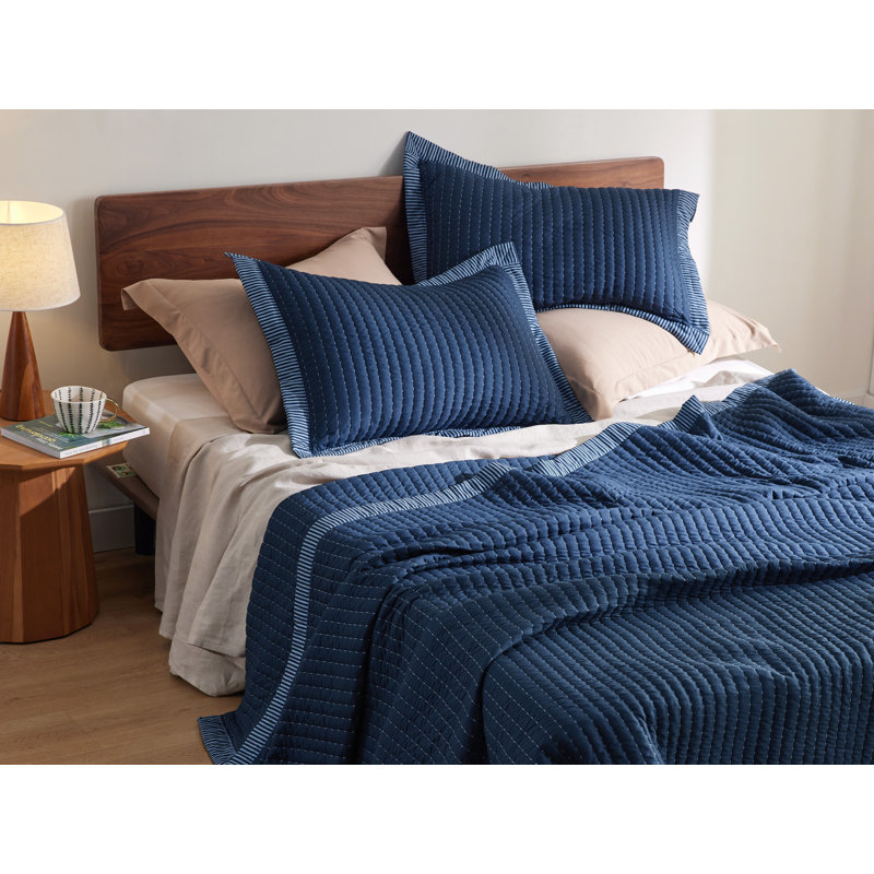 Bedspread Coverlet Lightweight Soft Quilt Bedding Set, Queen Quilt + 2 Standard Pillow Sham, Navy Corduroy