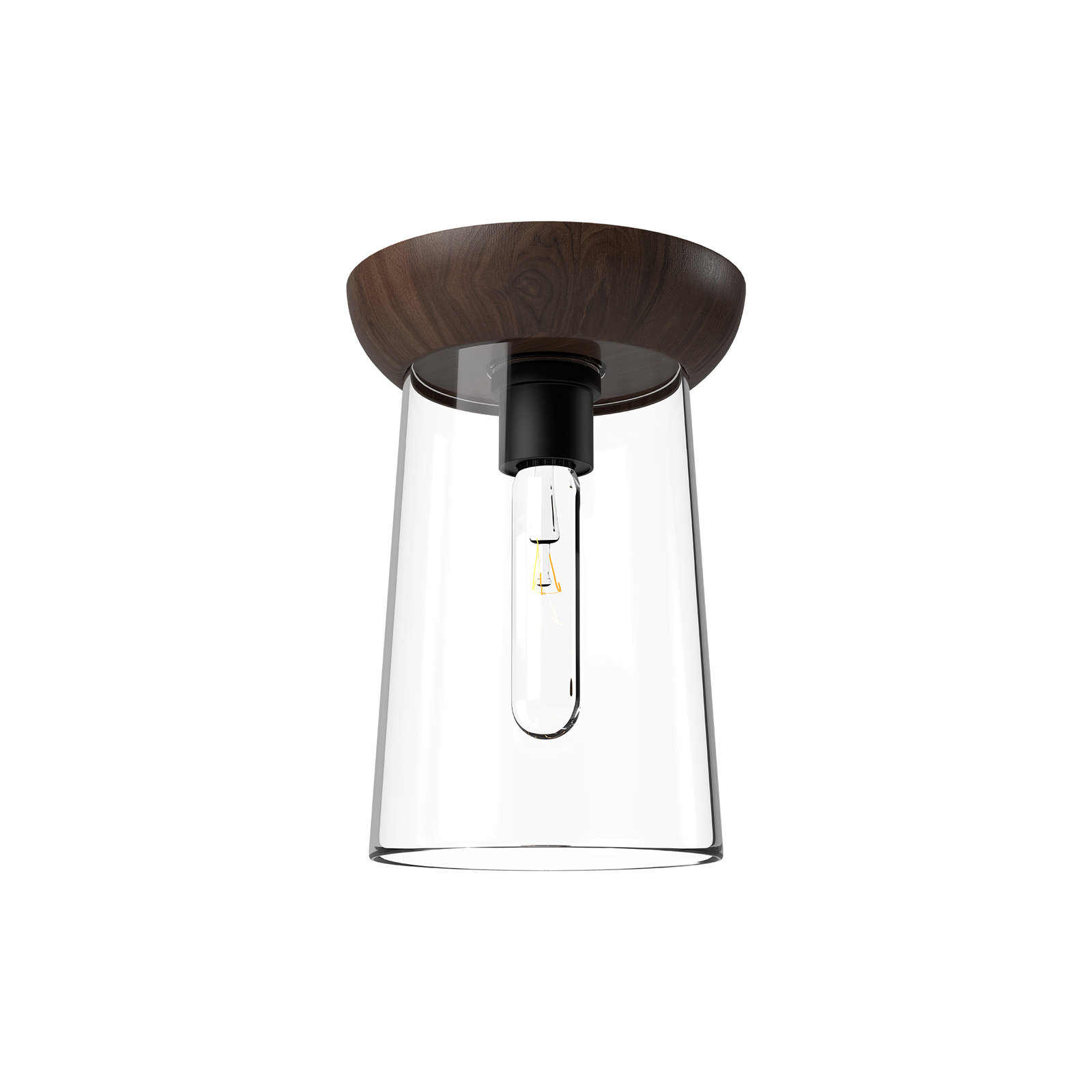 Tabitha Single Light Glass Flush Mount, Matte Black/Walnut