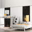 Lit mezzanine simple au-dessus d'un lit double blanc, escalier et lit avec rangement pratique pouvant accueillir 3 personnes confortablement,-1031697448