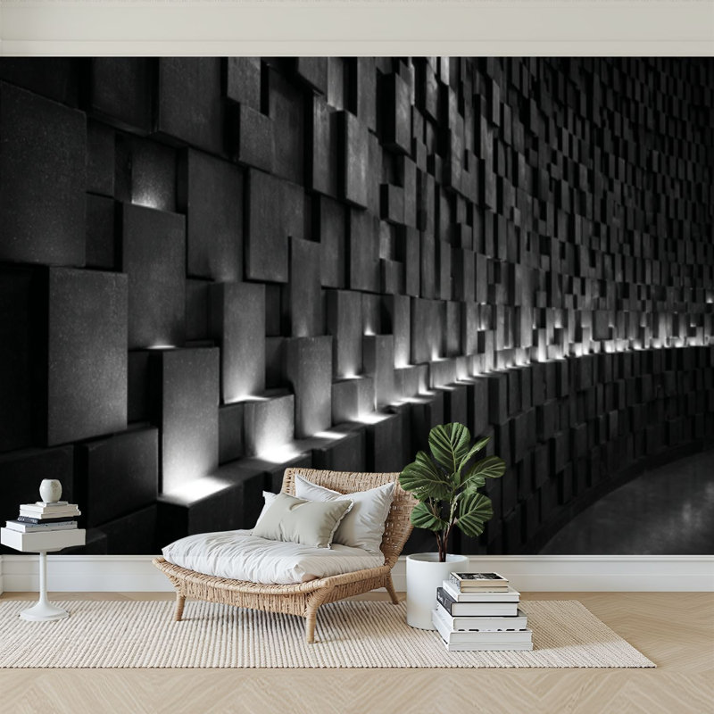 Peel and Stick Wallpaper 100" L x 144" W Modern Self Adhesive Wall Mural for Bedroom - With Monumental Abstract Wall Sculpture Luminous Edges Print