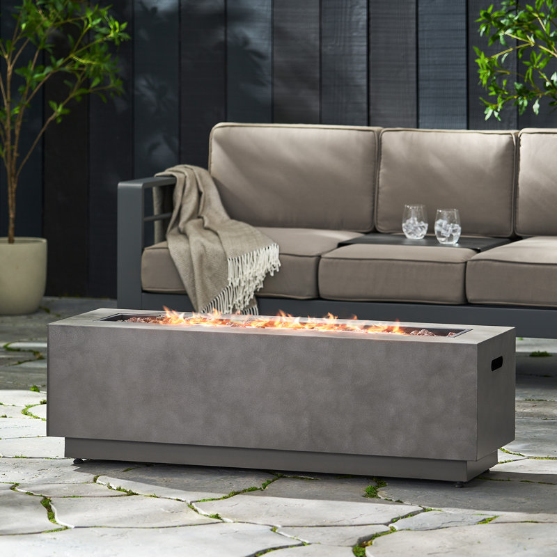Foyer extérieur rectangulaire en fer - 122 x 38 x 38 cm - Fer - 1 pièce - Foyer - Gris pierre - Puissance calorifique : 50 000 BTU