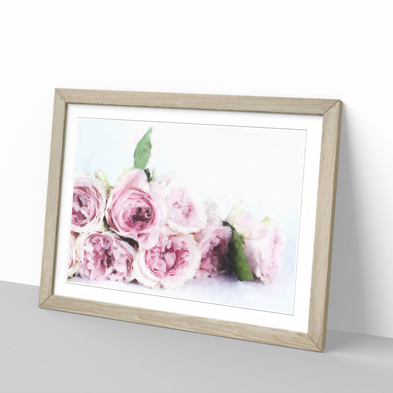 Dusty Pink Roses - Picture Frame Graphic Art Print, 45cm H x 63cm W x 2cm D, Oak Framed