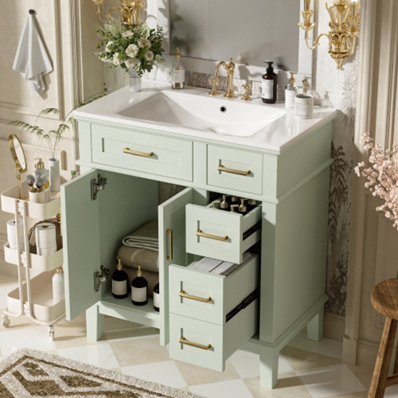 Meuble-lavabo 30 po avec lavabo en céramique, Vert