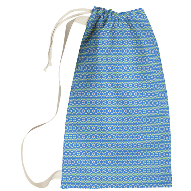 Sac à linge à motif géométrique, Grand (H 76,5 po x l 29,5 po x 1,5 po), Bleu / vert