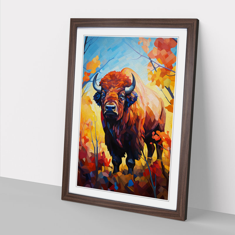 Buffalo Cubism Art - Framed Print, Walnut Framed, 34cm H x 25cm W x 2cm D