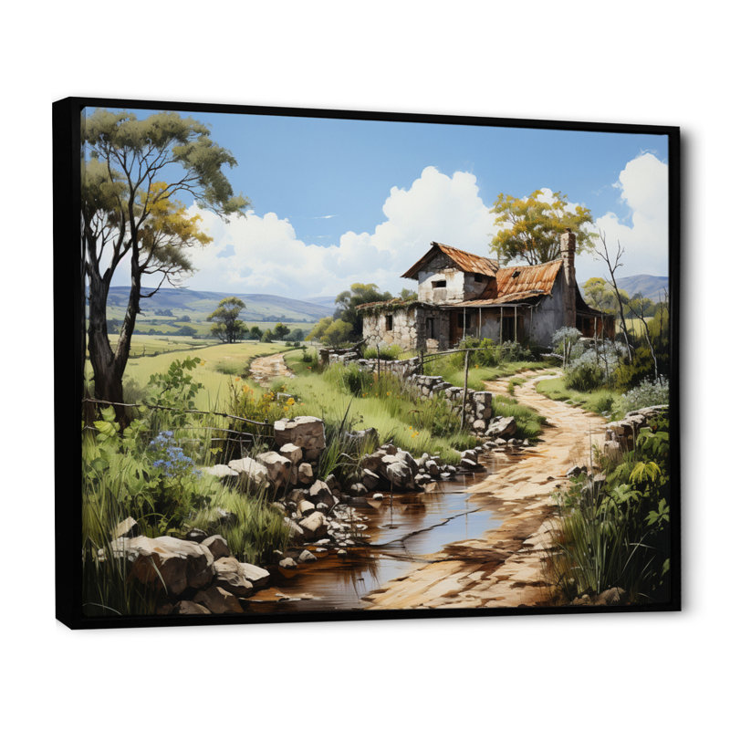 Chemin de campagne dominicain - reproduction sur toile, H 34 po x l 44 po x P 1,5 po, Cadre flottant noir