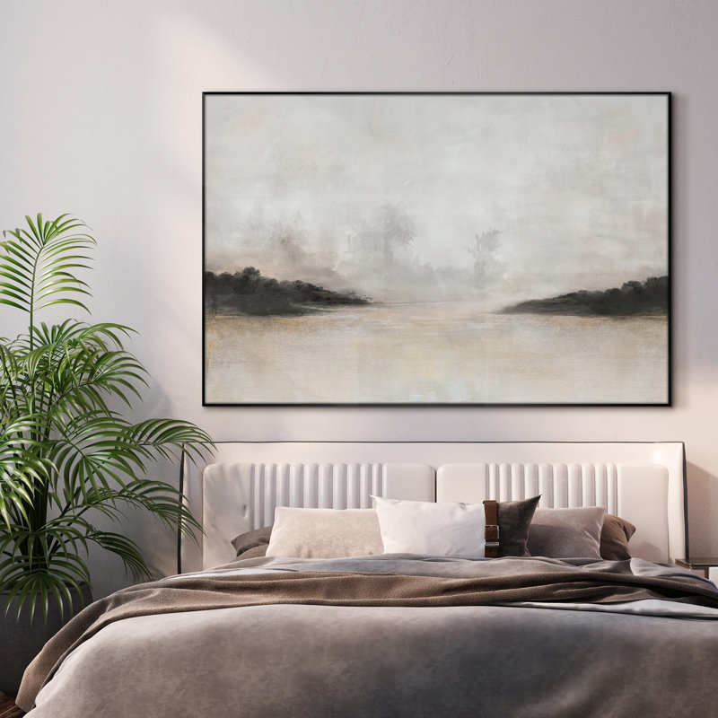 «Misty Minimalist Nature Landscape Illustration Extra Large», reproduction d'art encadrée (assemblage requis)