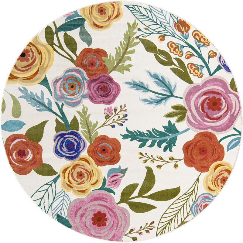 Floral Indoor Rug, Round 7'