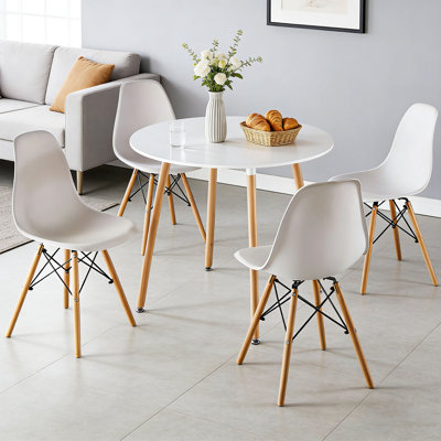 Ensemble de table à manger moderne pour 4 personnes, 4 chaises et 1 table ronde
